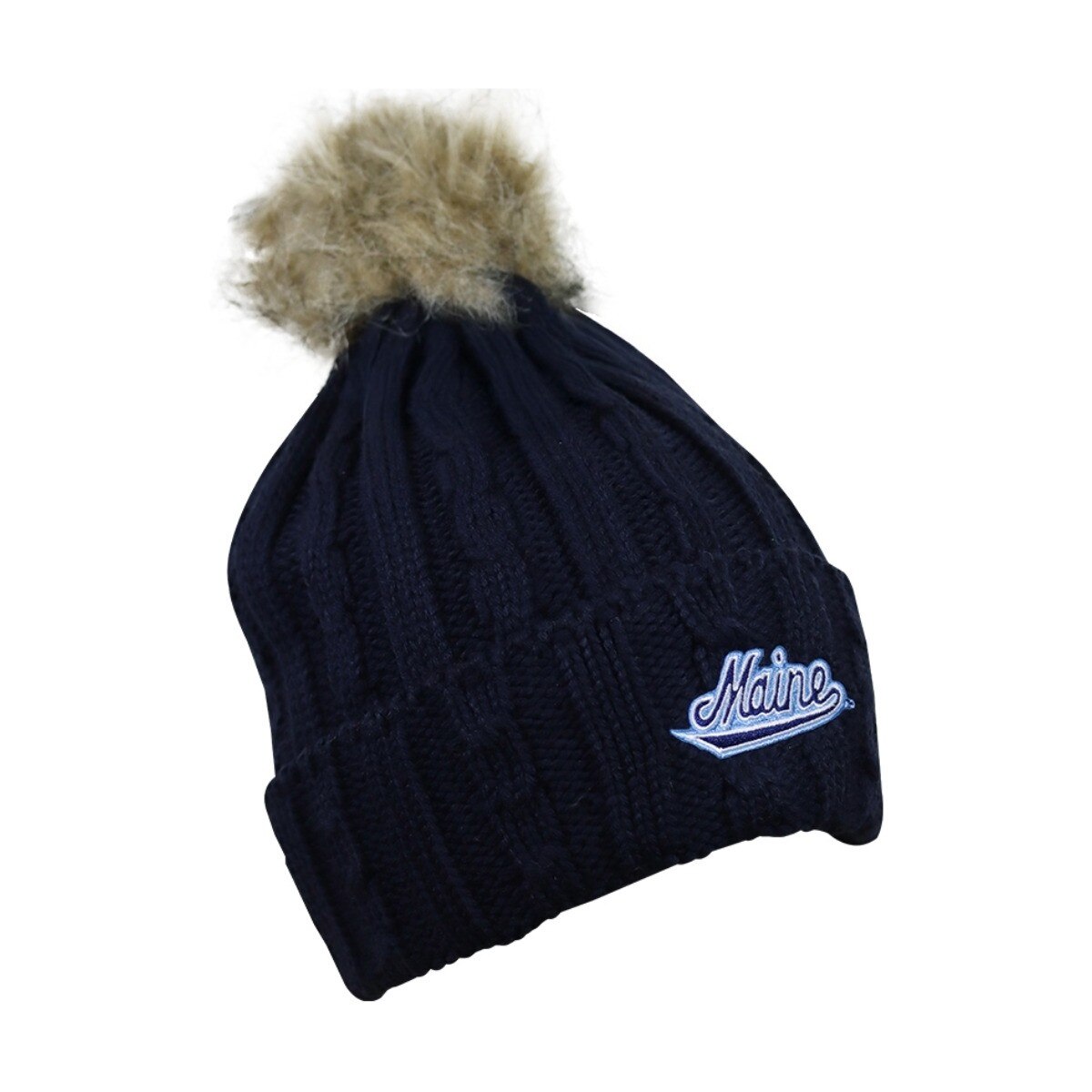 Maine Script Navy Knit Cuff Pom Beanie